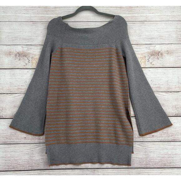 Anthropologie Striped‎ Elise Ribbed Off Shoulder Sweater Tunic Women's S Gray - Picture 2 of 9